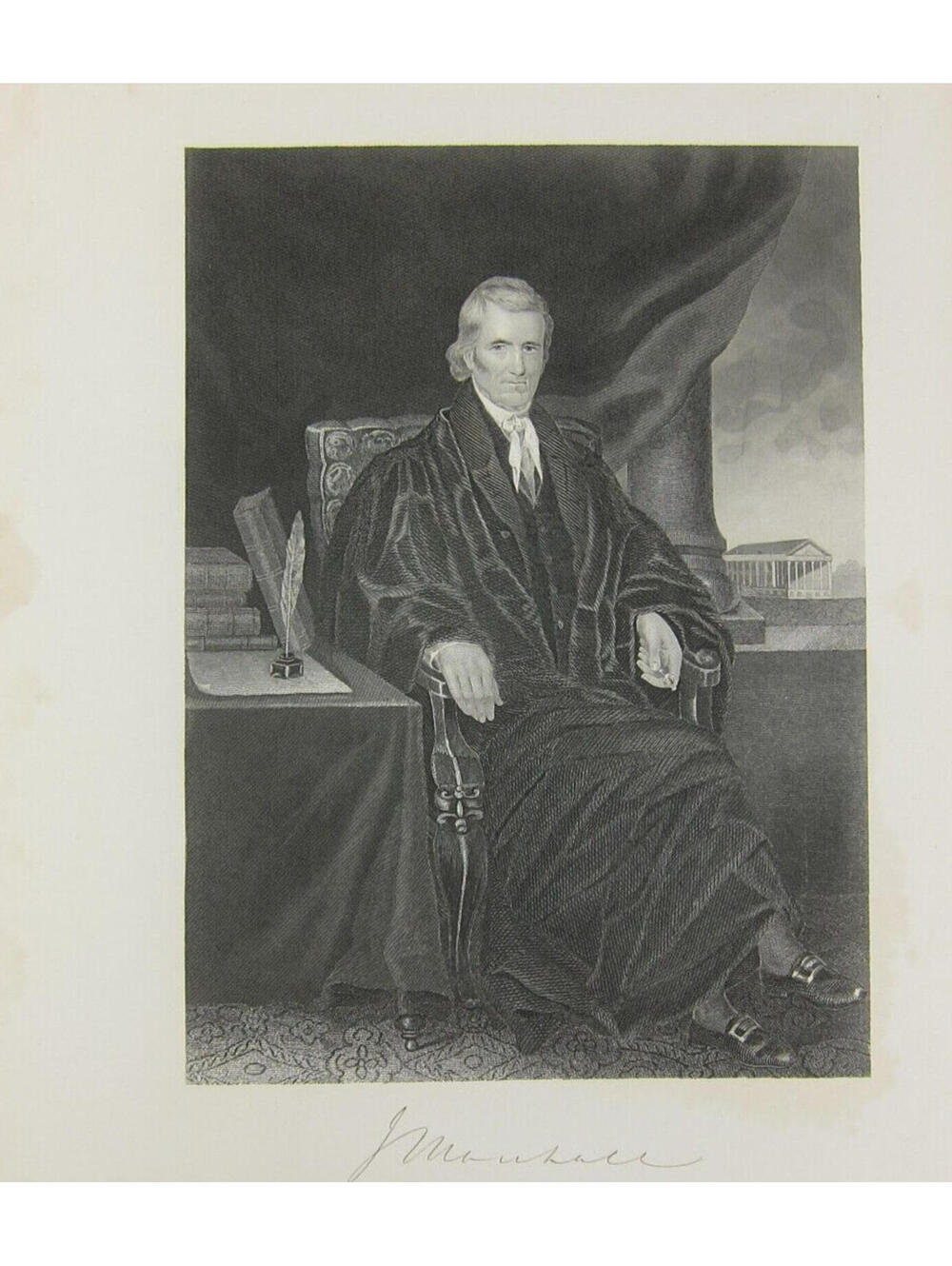 Chief Justice J Marshall United States Steel Engraving Print Antique 1863 RARE
